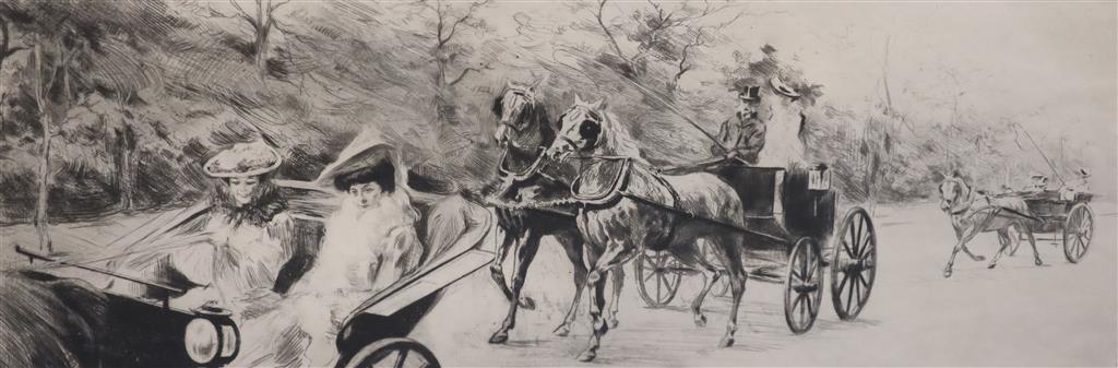 Edgar Chahine (1874-1947), dry point etching, La matin aux Acacias, 1902, one of 70, signed in pencil on the mount, 18 x 47cm
